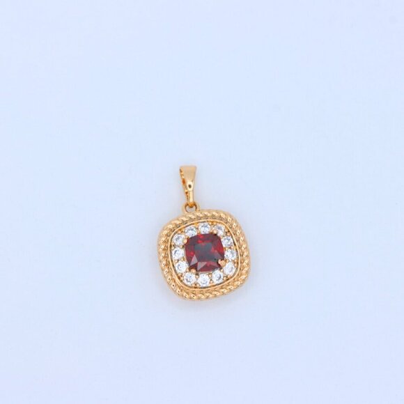"Vintage Style Red Cushion Pendant with Crystal Halo Accents, XPPT1663 - Picture 9 of 13